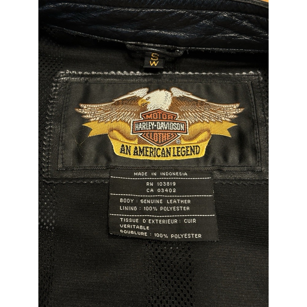 Harley Davidson Genuine Leather Jacket Black Riding Gear Vented Logo Women's Sml - Picture 11 of 15